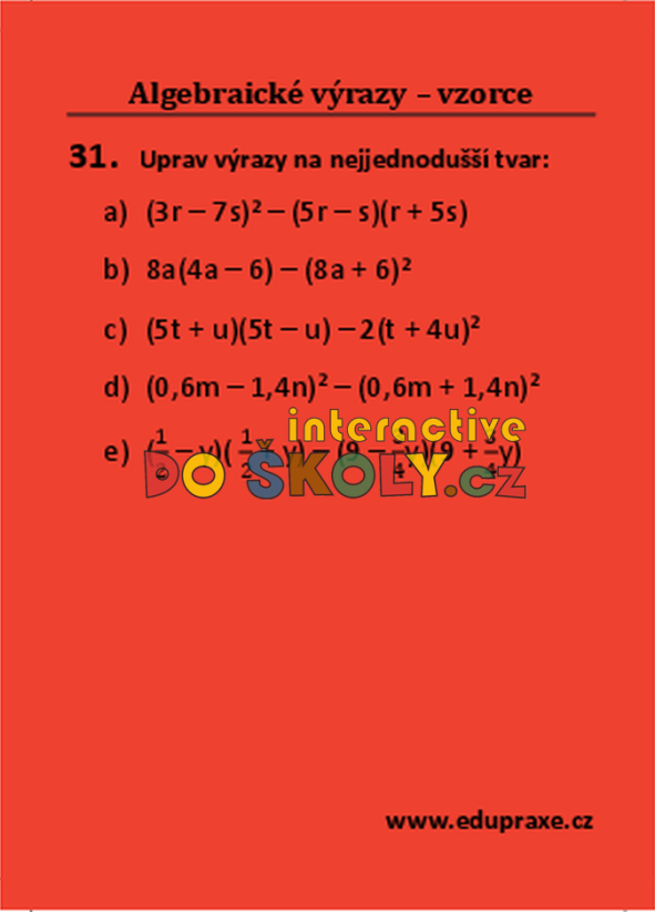 Algebraické výrazy – vzorce