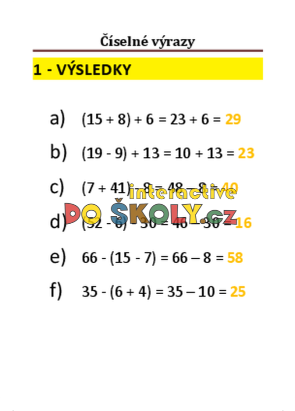 Číselné výrazy (3. - 5. ročník)