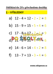 Odčítání do 20 s přechodem desítky