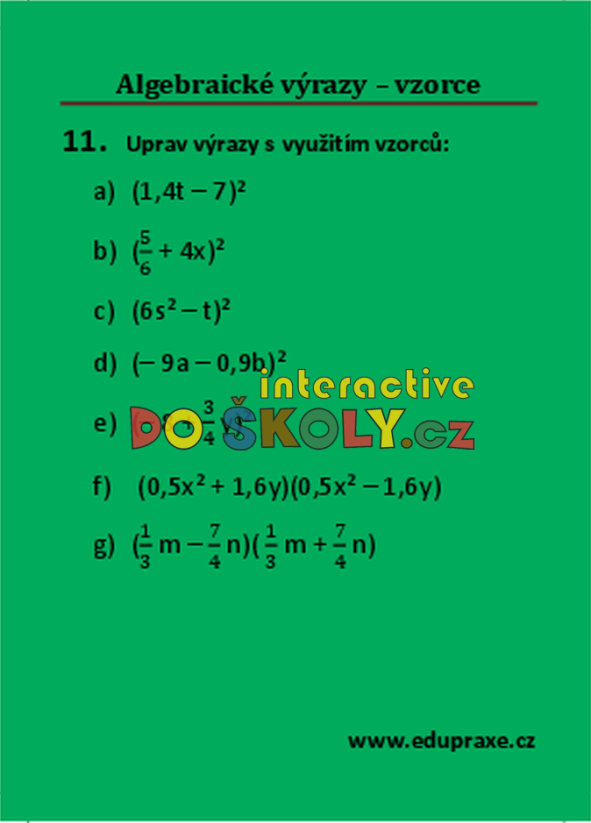 Algebraické výrazy – vzorce