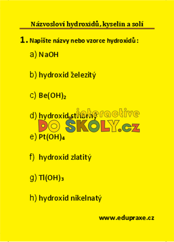 Názvosloví hydroxidů, kyselin a solí