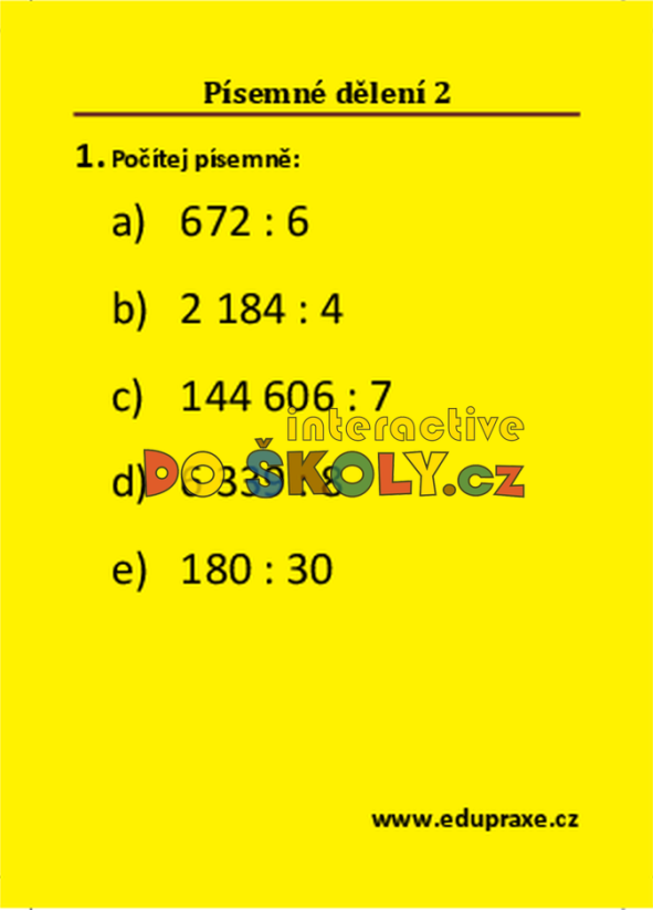 Písemné dělení 2 (4. + 5. ročník)