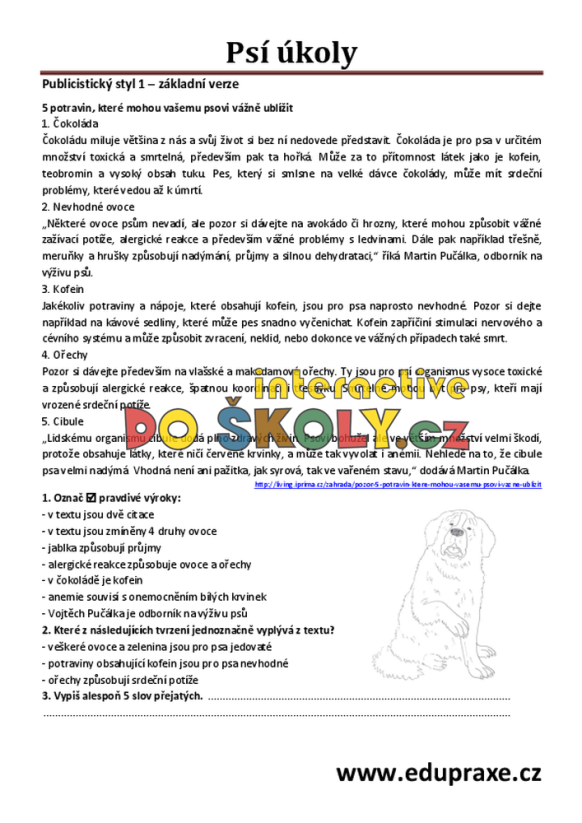 Psí úkoly – diferencované PL pro rozvoj čtenářské gramotnosti (2. st.)