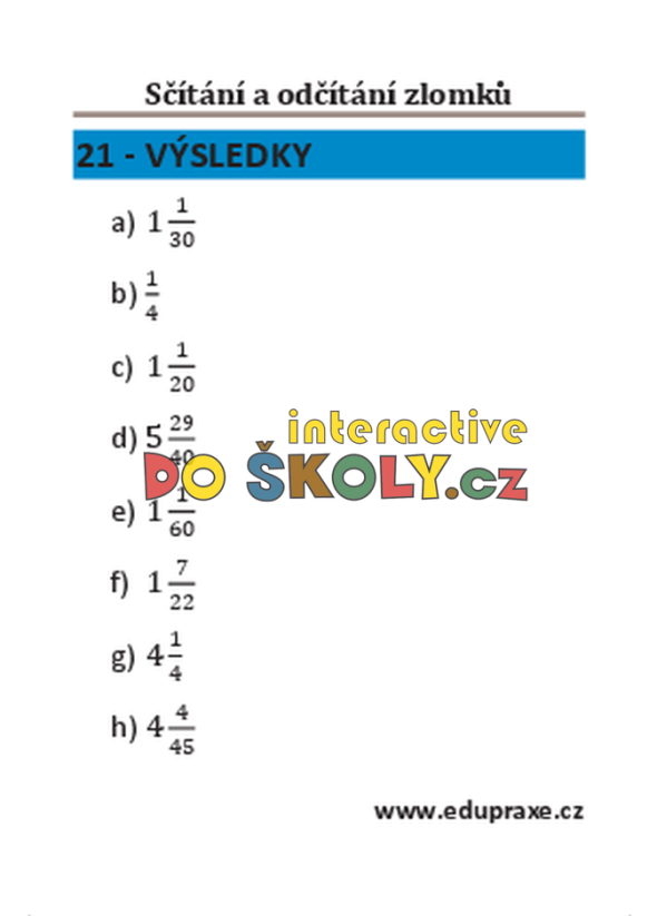 Zlomky – sčítání a odčítání