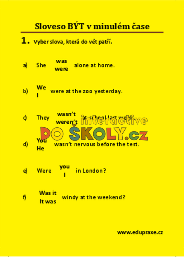 Sloveso BÝT v minulém čase (was, were)