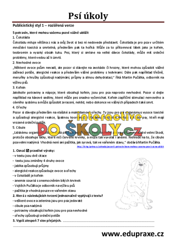 Psí úkoly – diferencované PL pro rozvoj čtenářské gramotnosti (2. st.)