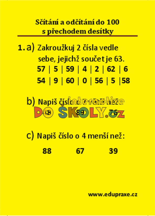 Sčítání a odčítání do 100 s přechodem desítky