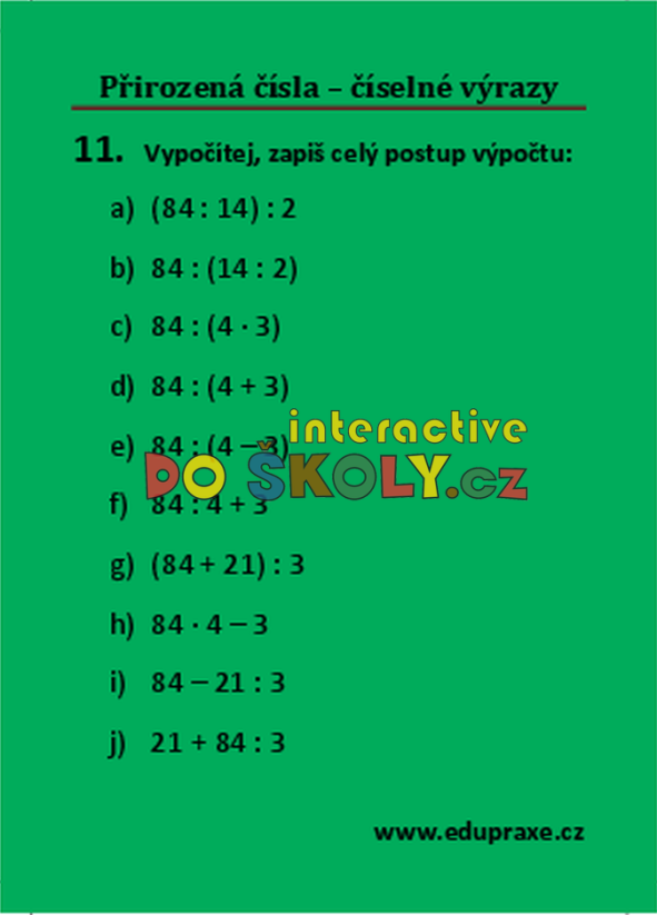 Přirozená čísla – číselné výrazy