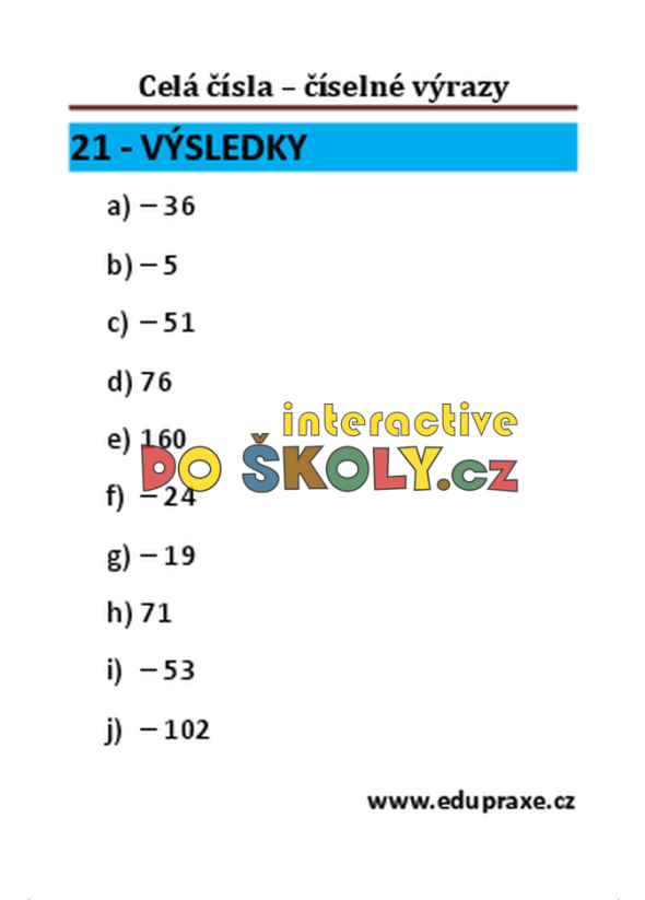 Celá čísla – číselné výrazy