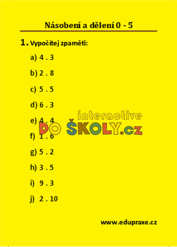 Násobení a dělení 0 - 5