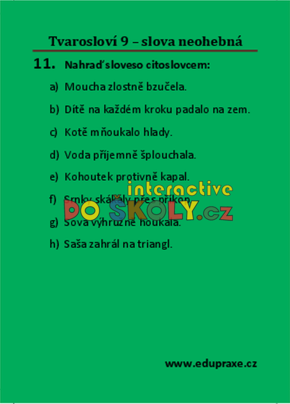 Tvarosloví 9 – slova neohebná