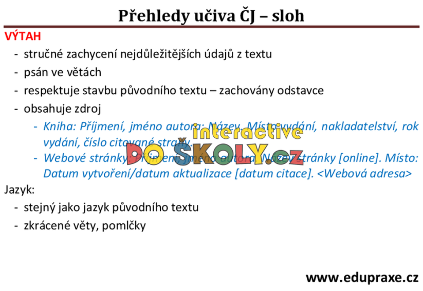 Přehledy do českého jazyka - sloh