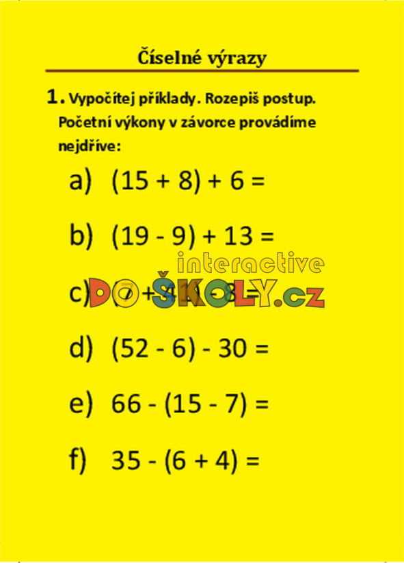 Číselné výrazy (3. - 5. ročník)