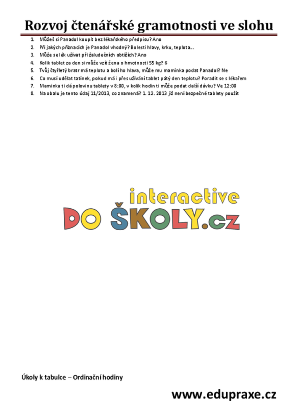 Soubor pracovních listů zaměřených na rozvoj čtenářské gramotnosti ve slohu