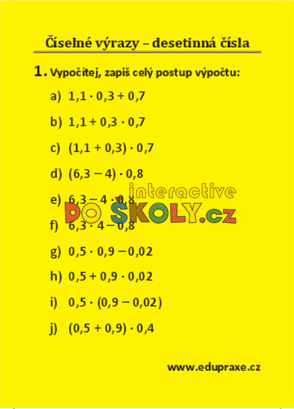 Desetinná čísla – číselné výrazy