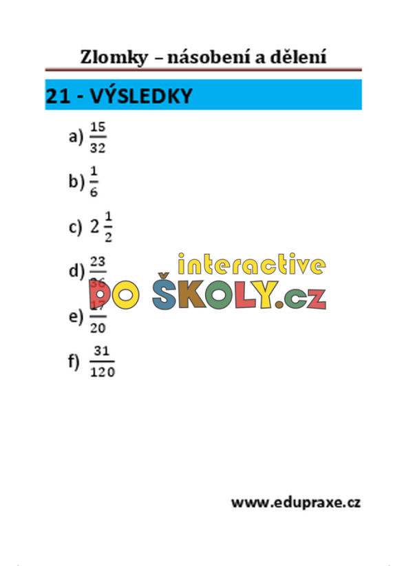 Zlomky – násobení a dělení