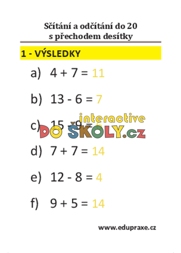 Sčítání a odčítání do 20 s přechodem desítky
