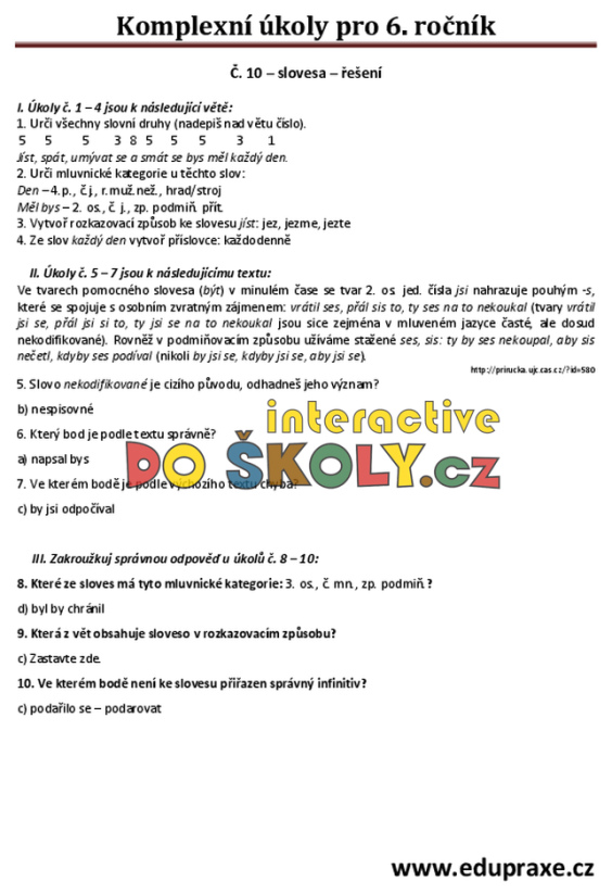 Soubor pracovních listů s komplexními úkoly pro 6. ročník