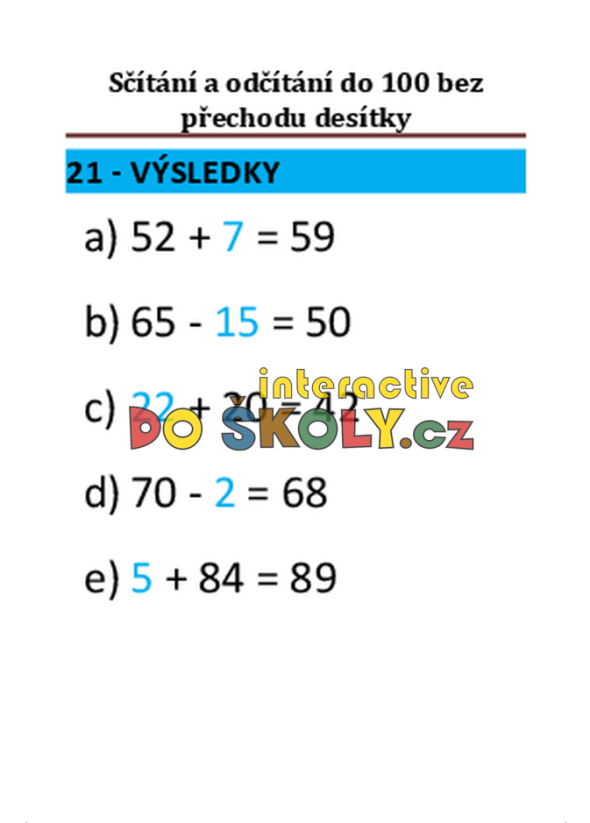 Sčítání s odčítání do 100 bez přechodu desítky
