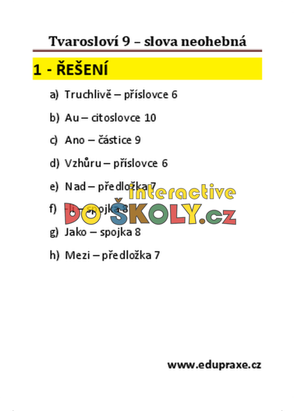 Tvarosloví 9 – slova neohebná