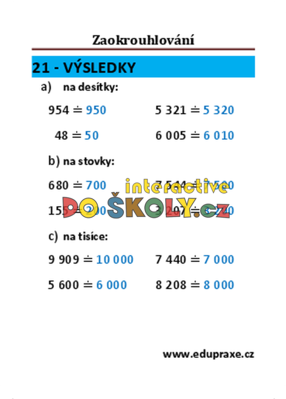 Zaokrouhlování (3. – 5. ročník)