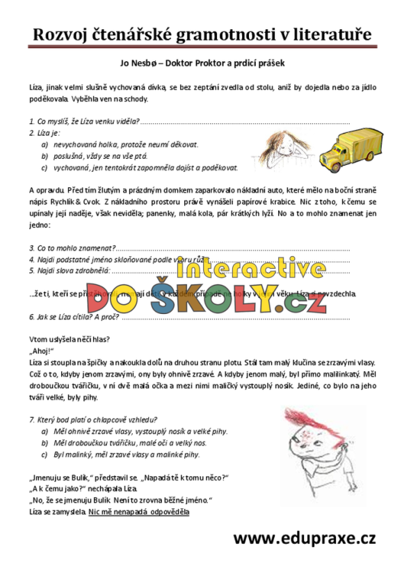 Soubor pracovních listů zaměřených na rozvoj čtenářské gramotnosti v literatuře