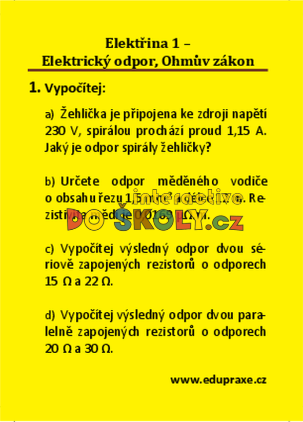 Elektřina 1 - Elektrický odpor, Ohmův zákon