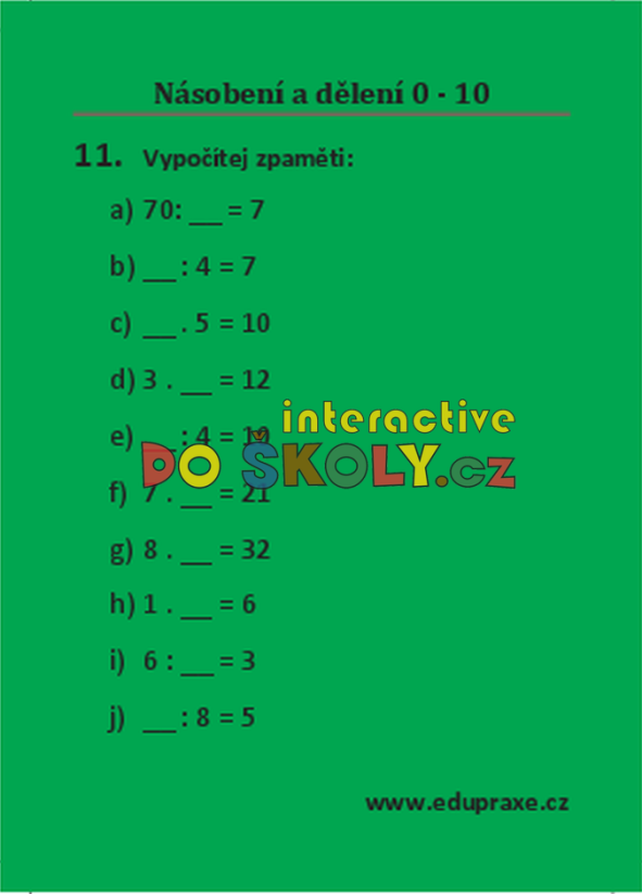 Násobení a dělení 0 - 10