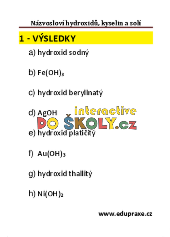 Názvosloví hydroxidů, kyselin a solí
