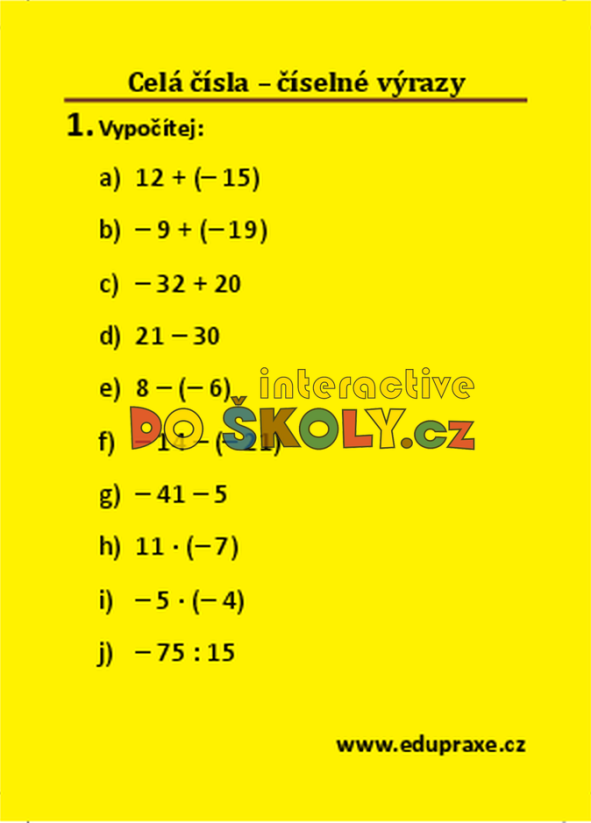 Celá čísla – číselné výrazy