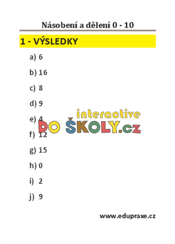 Násobení a dělení 0 - 10