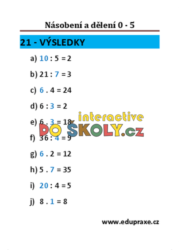 Násobení a dělení 0 - 5