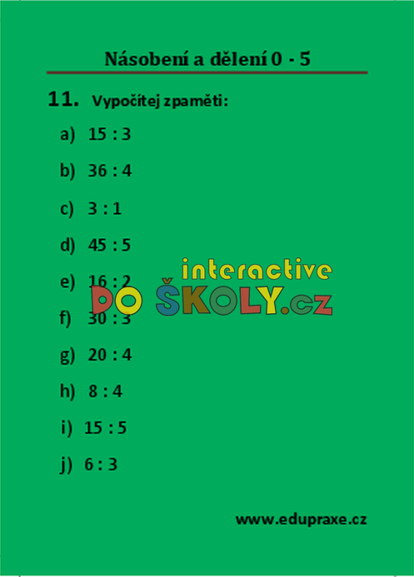 Násobení a dělení 0 - 5