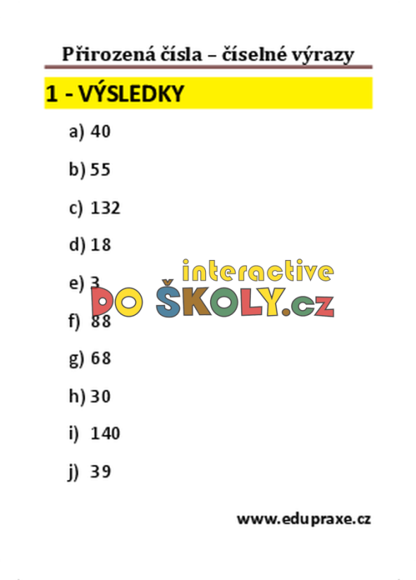 Přirozená čísla – číselné výrazy