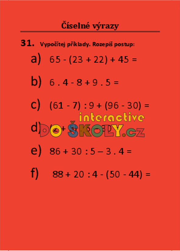Číselné výrazy (3. - 5. ročník)
