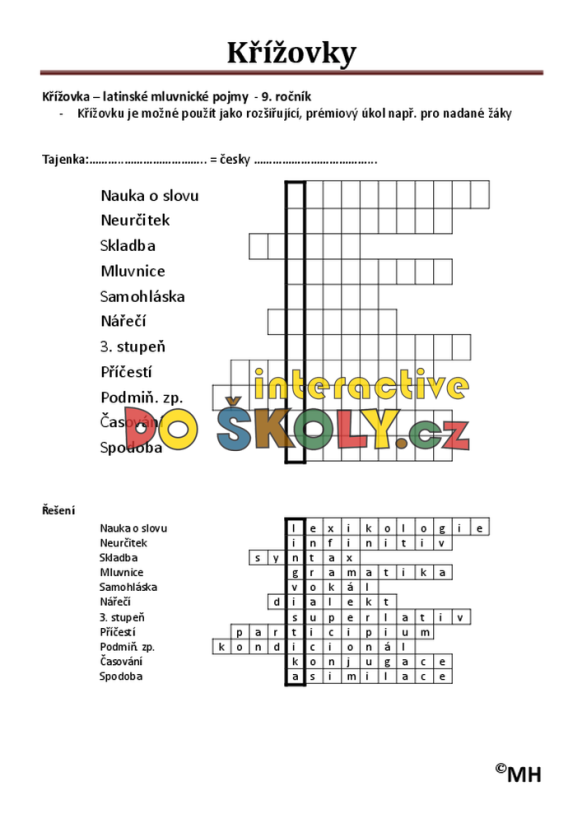 Soubor motivačních a opakovacích křížovek od 6. do 9. ročníku