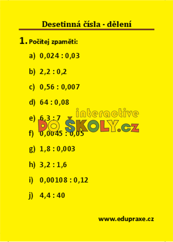 Desetinná čísla – dělení