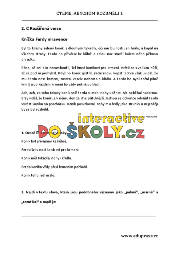 Čteme, abychom rozuměli 1 – diferencované PL pro rozvoj ČG (2. - 3. ročník)