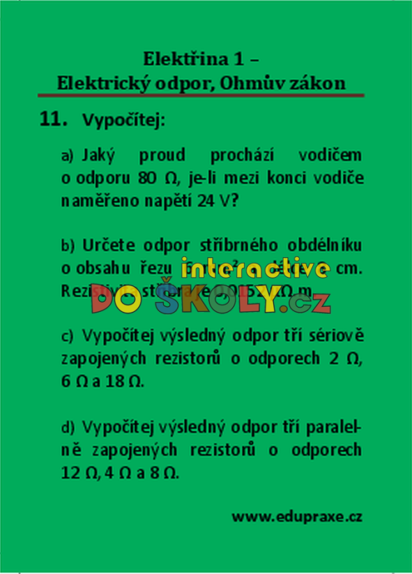 Elektřina 1 - Elektrický odpor, Ohmův zákon