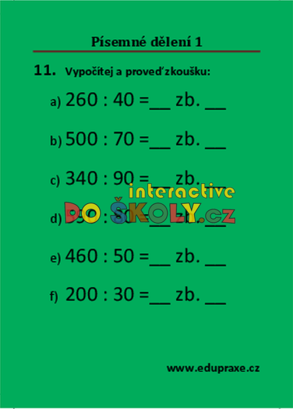 Písemné dělení 1 (3. + 4. ročník)