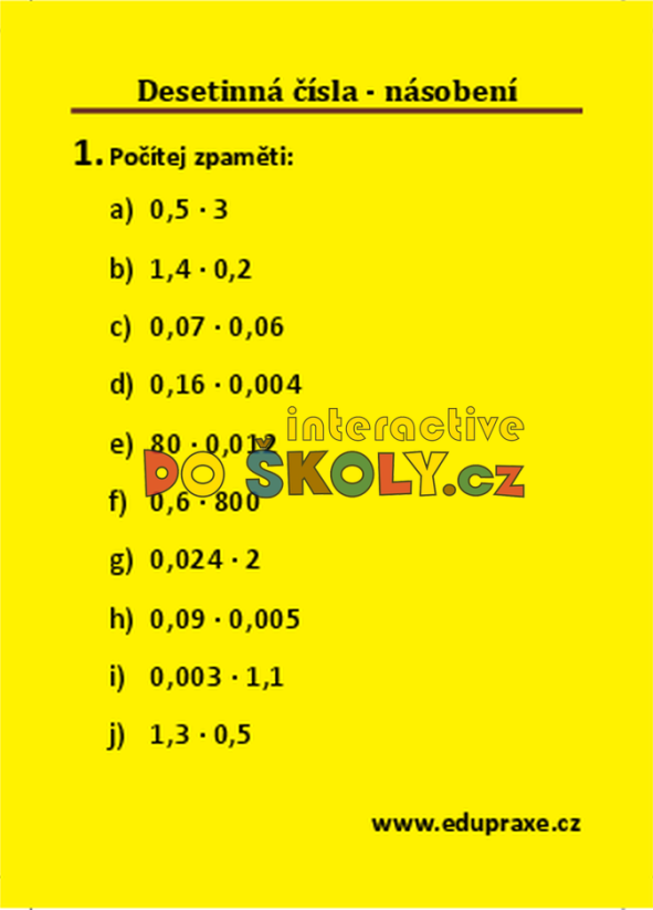 Desetinná čísla – násobení