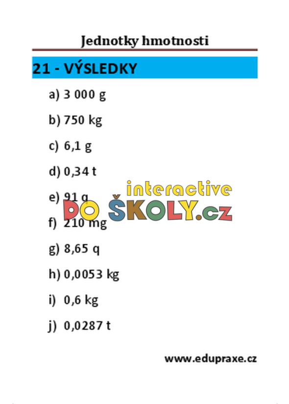 Převody jednotek hmotnosti