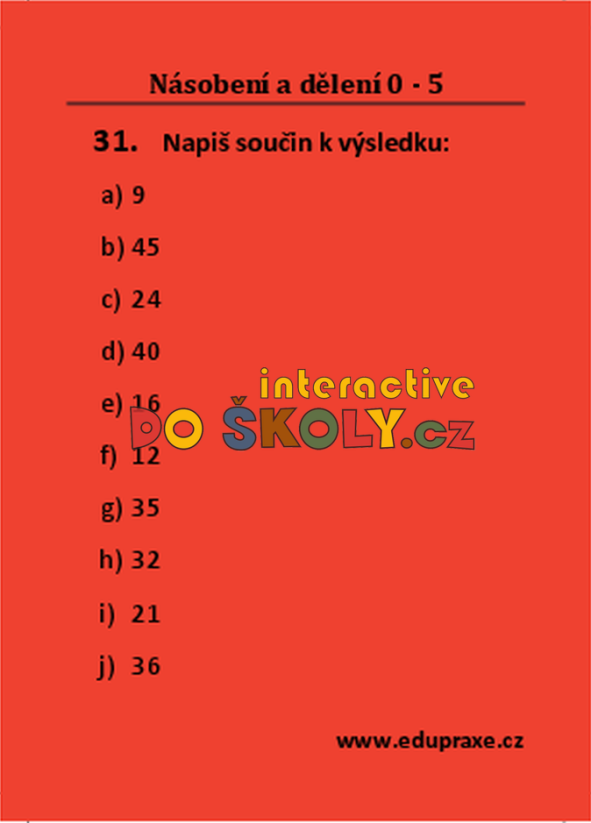 Násobení a dělení 0 - 5
