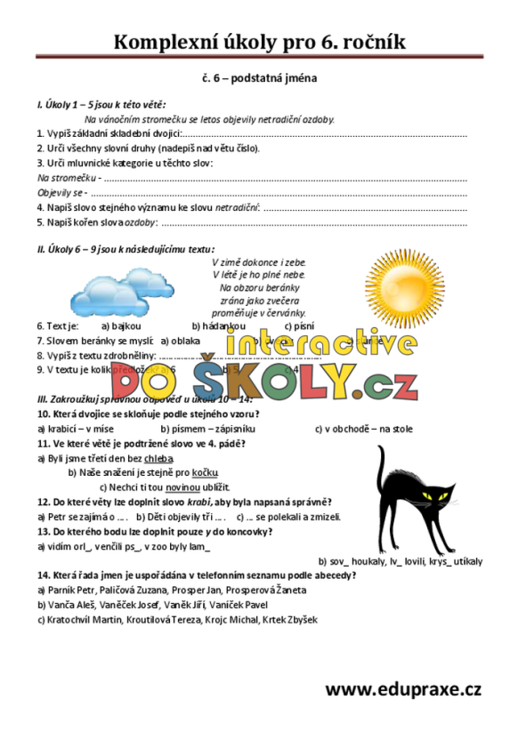 Soubor pracovních listů s komplexními úkoly pro 6. ročník