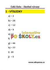 Celá čísla – číselné výrazy