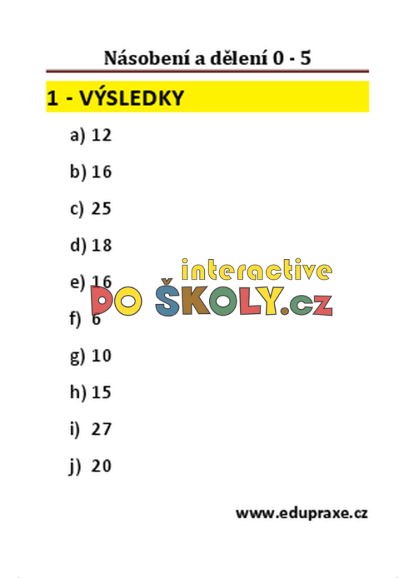 Násobení a dělení 0 - 5