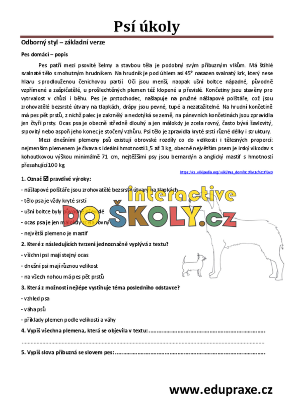 Psí úkoly – diferencované PL pro rozvoj čtenářské gramotnosti (2. st.)