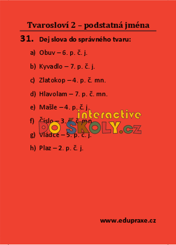 Tvarosloví 2 – podstatná jména