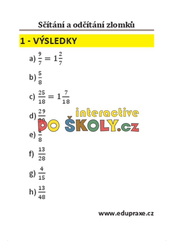 Zlomky – sčítání a odčítání