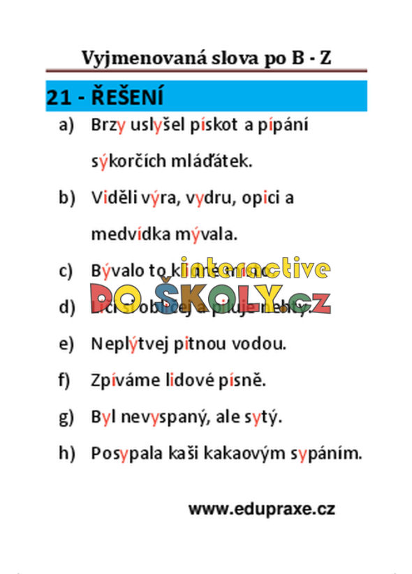 Vyjmenovaná slova po „B - Z“